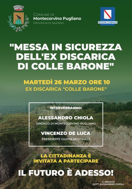 Montecorvino Pugliano: inaugurazione lavori ex discarica Colle Barone con Presidente De Luca