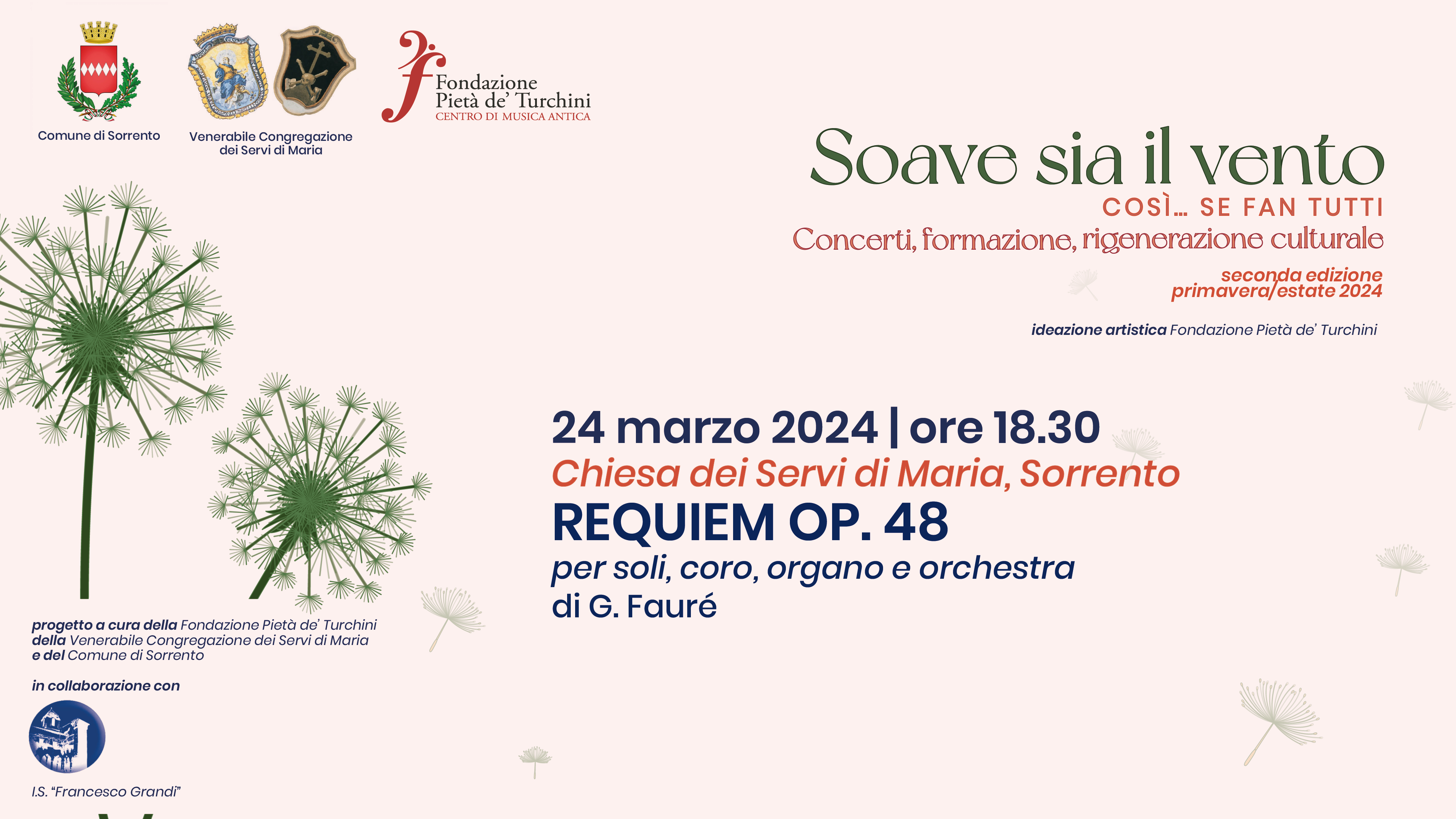 Sorrento: Fondazione Pietà de’ Turchini per la Domenica delle Palme “Requiem op. 48 per soli, coro, organo e orchestra” di Gabriel Fauré