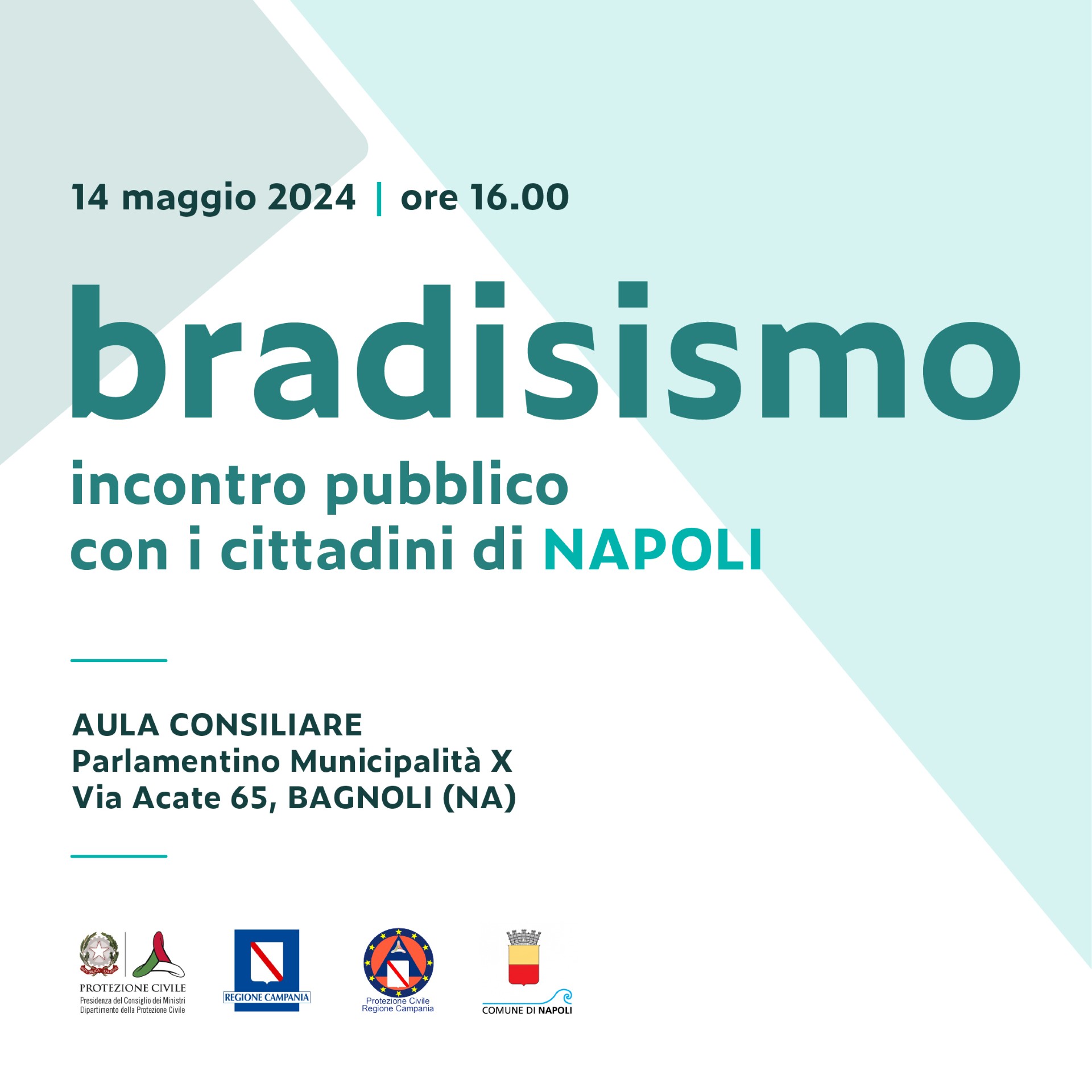 Regione Campania: Protezione Civile, bradisismo, incontro pubblico a Bagnoli