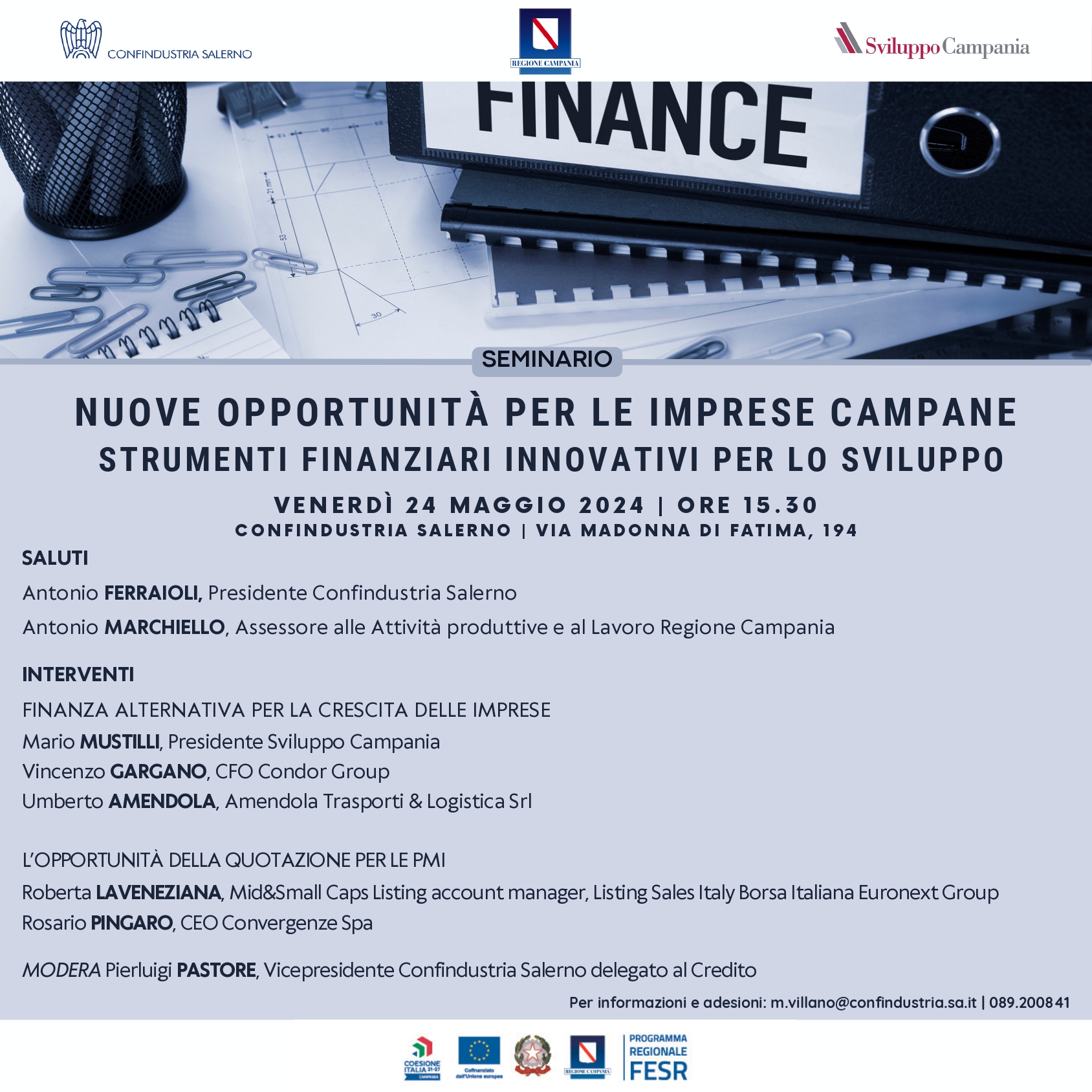 Salerno: Confindustria, nuove opportunità per imprese, strumenti finanziari innovativi per sviluppo