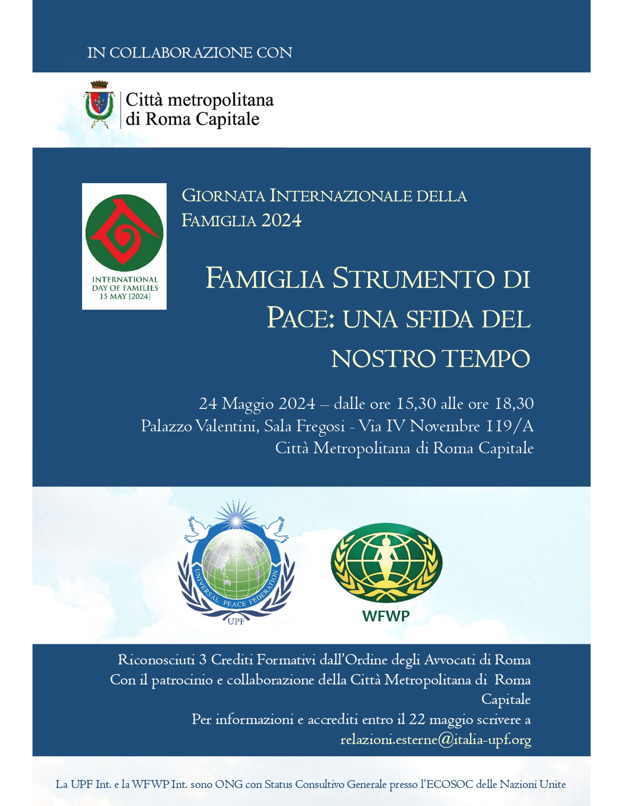 Roma: “Famiglia Strumento di Pace: una Sfida del Nostro Tempo” convegno a Palazzo Valentini
