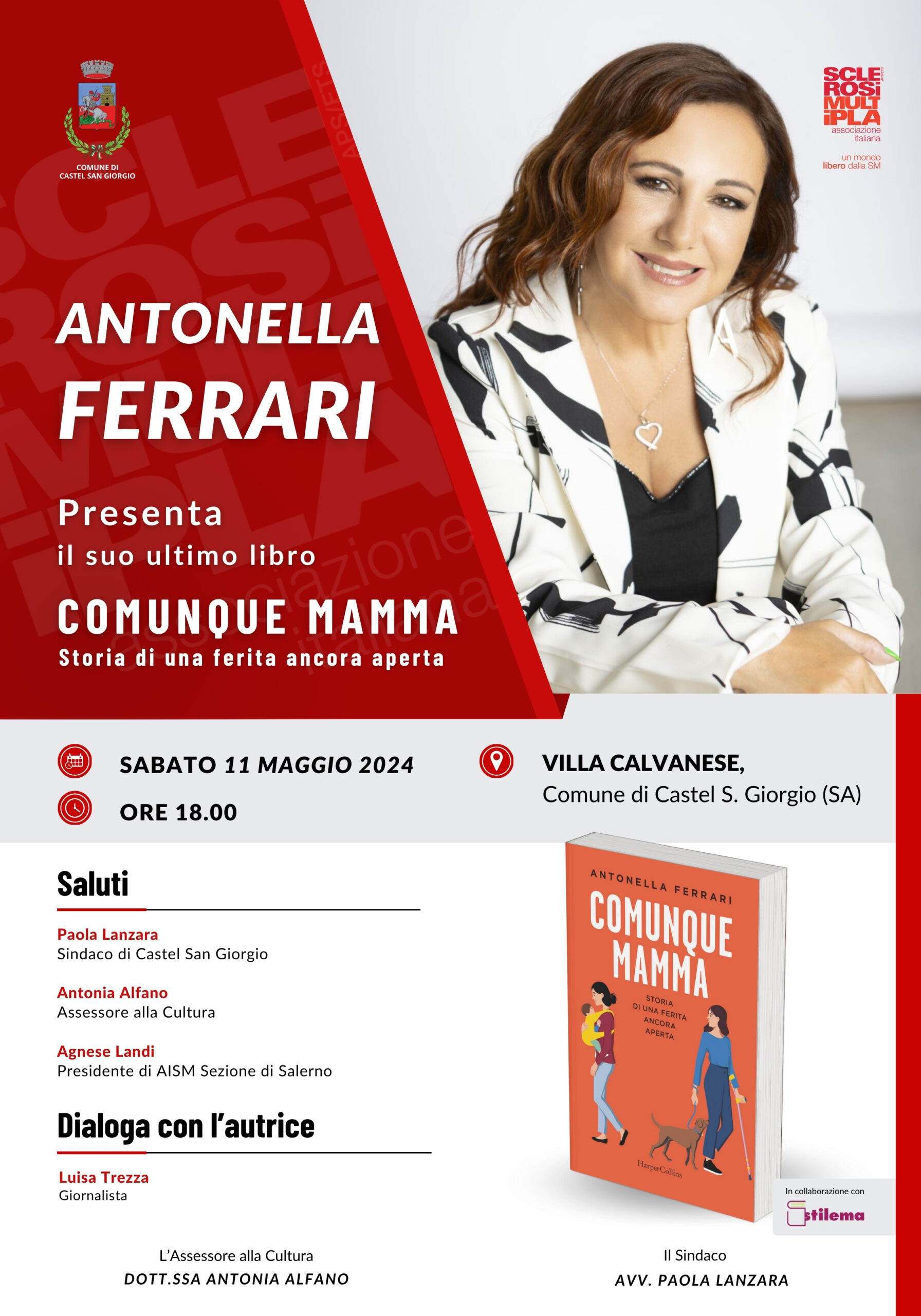 Castel San Giorgio: Antonella Ferrari, presentazione libro “Comunque mamma: Storia di una ferita ancora aperta” 