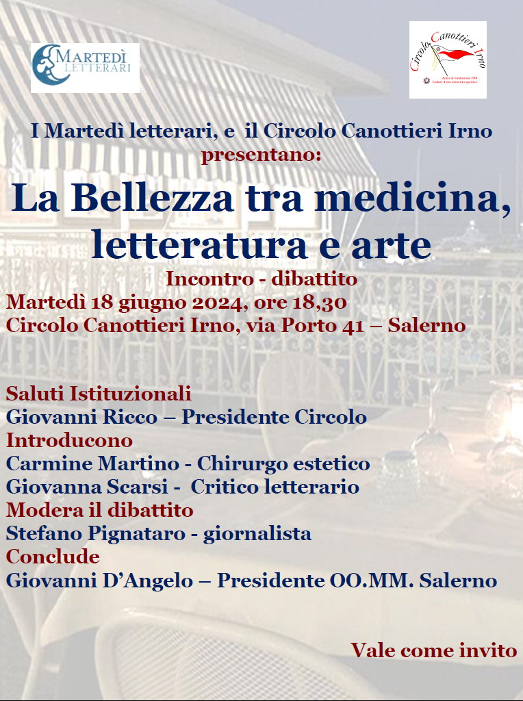 Salerno: Martedì Letterari, incontro a Circolo Canottieri “La bellezza tra medicina, letteratura e arte”