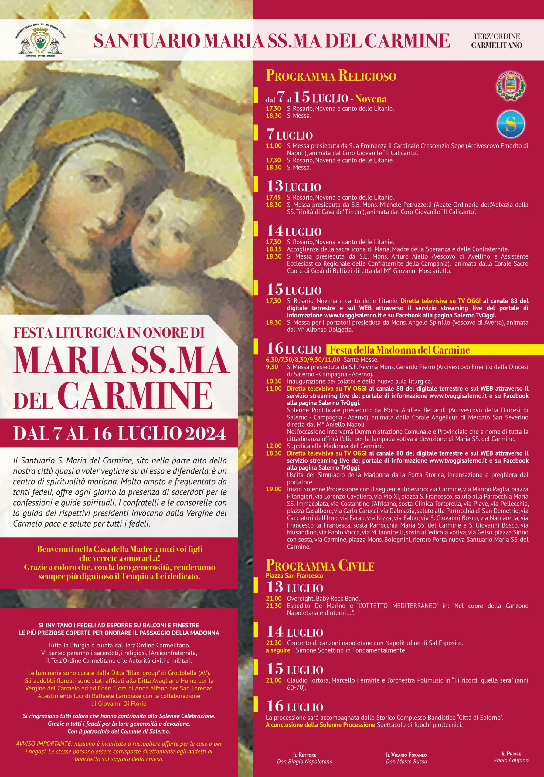 Salerno: Maria SS. del Carmine, preparativi liturgici per Festa Madonna del Carmelo