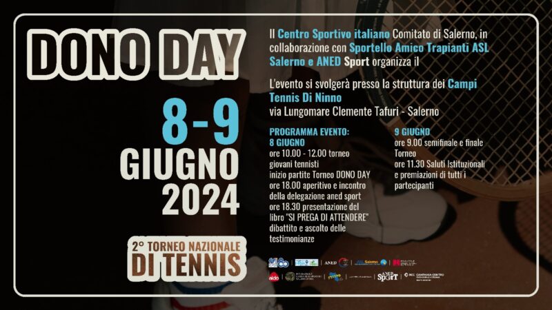 Salerno: CSI, 2° torneo Dono day, in campo atleti della nazionale di tennis trapiantati