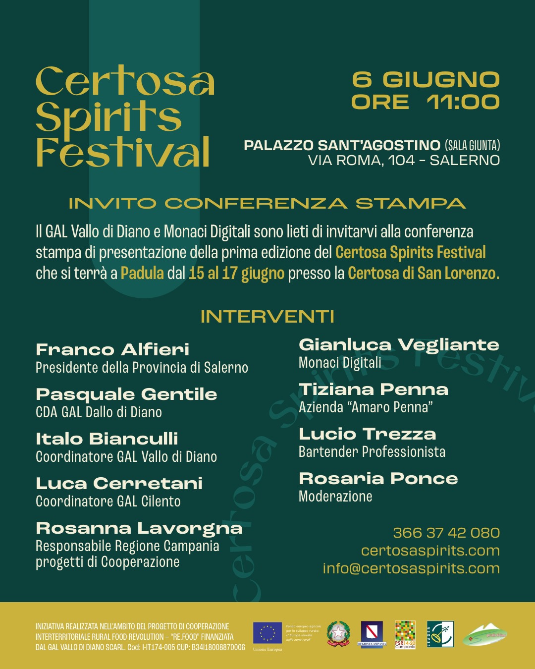 Salerno: I ediz. Certosa Spirits Festival, conferenza stampa
