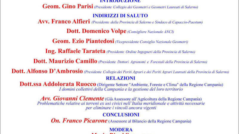 Capaccio Paestum: Geometri, all’ex Tabacchificio convegno “Gli Usi Civici nell’Italia Meridionale”