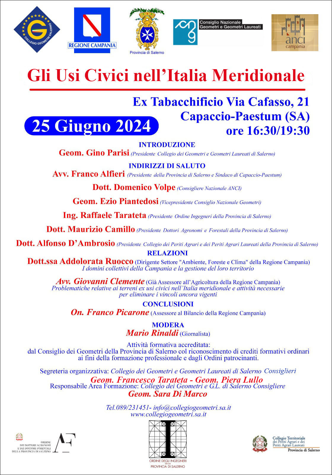 Capaccio Paestum: Geometri, all’ex Tabacchificio convegno “Gli Usi Civici nell’Italia Meridionale”