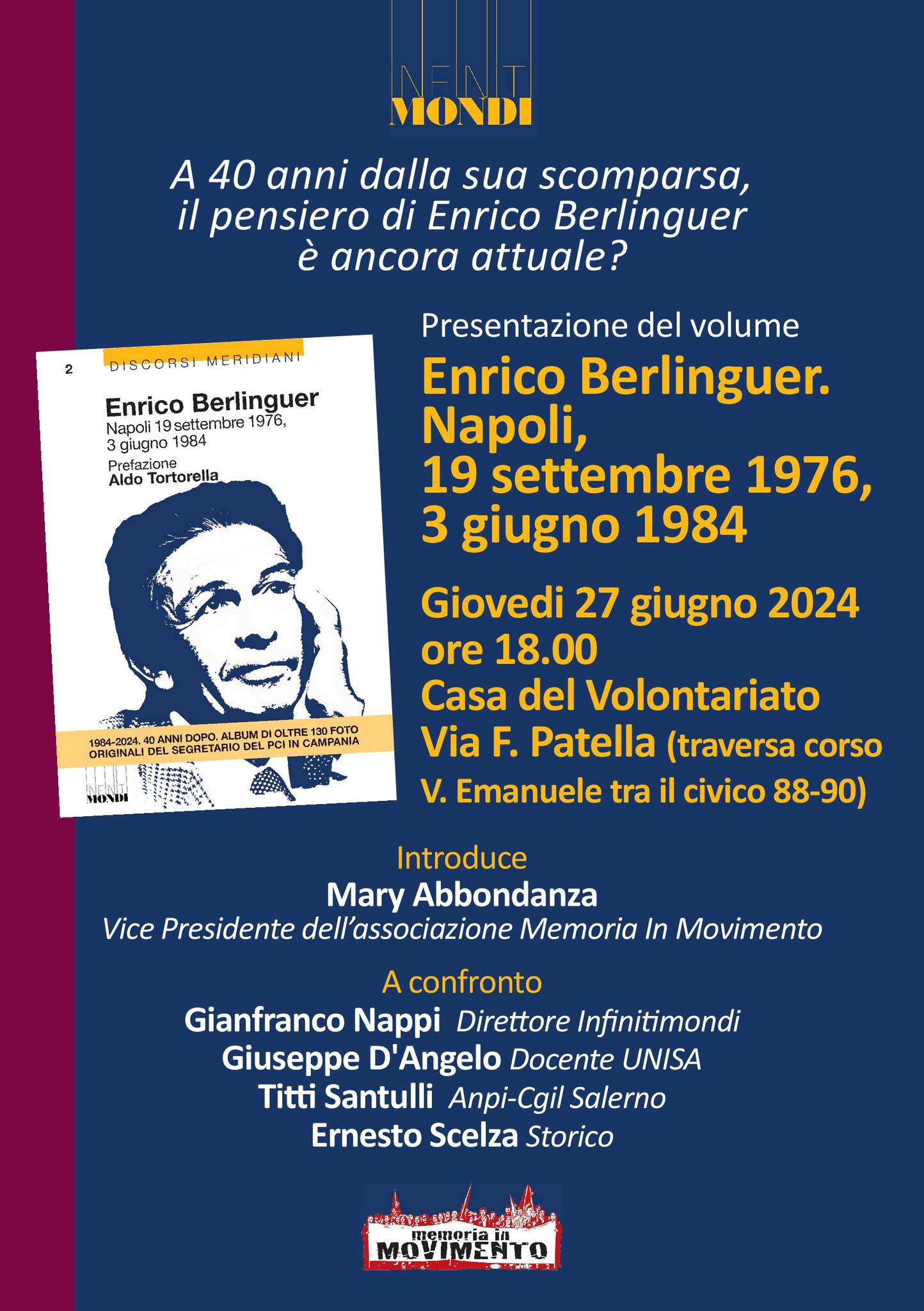 Salerno: ricordo di Enrico Berlinguer nel volume di Gianfranco Nappi, presentazione