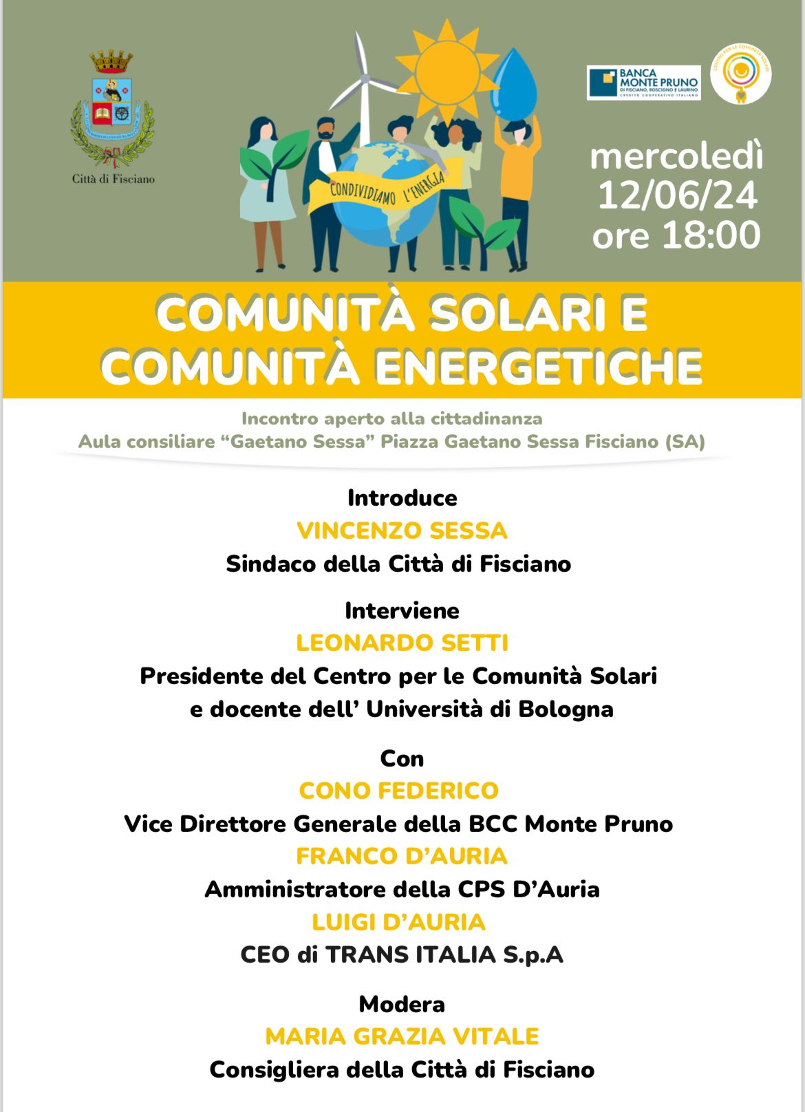 Fisciano: a Palazzo di Città “Comunità Solari e Comunità energetiche”
