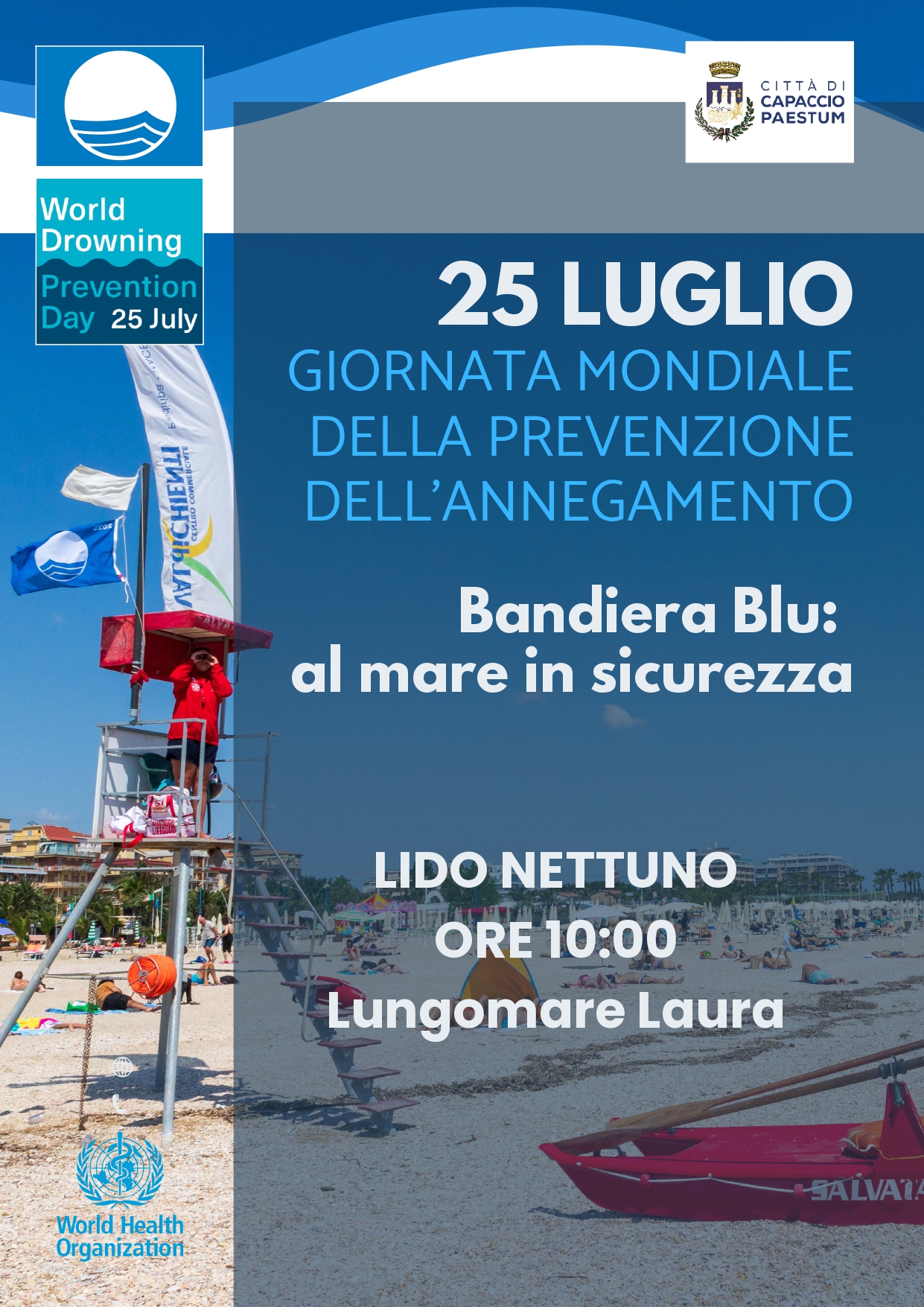 Capaccio Paestum: Giornata Mondiale Prevenzione Annegamento “Bandiere blu: al mare in sicurezza