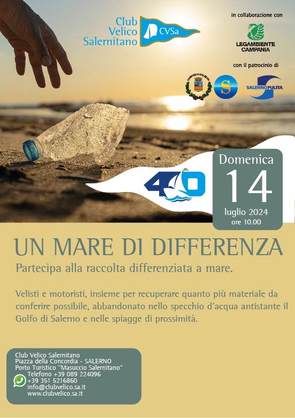 Salerno: Club Velico Salernitano “Un mare di differenza” velisti e motoristi a caccia di rifiuti marini