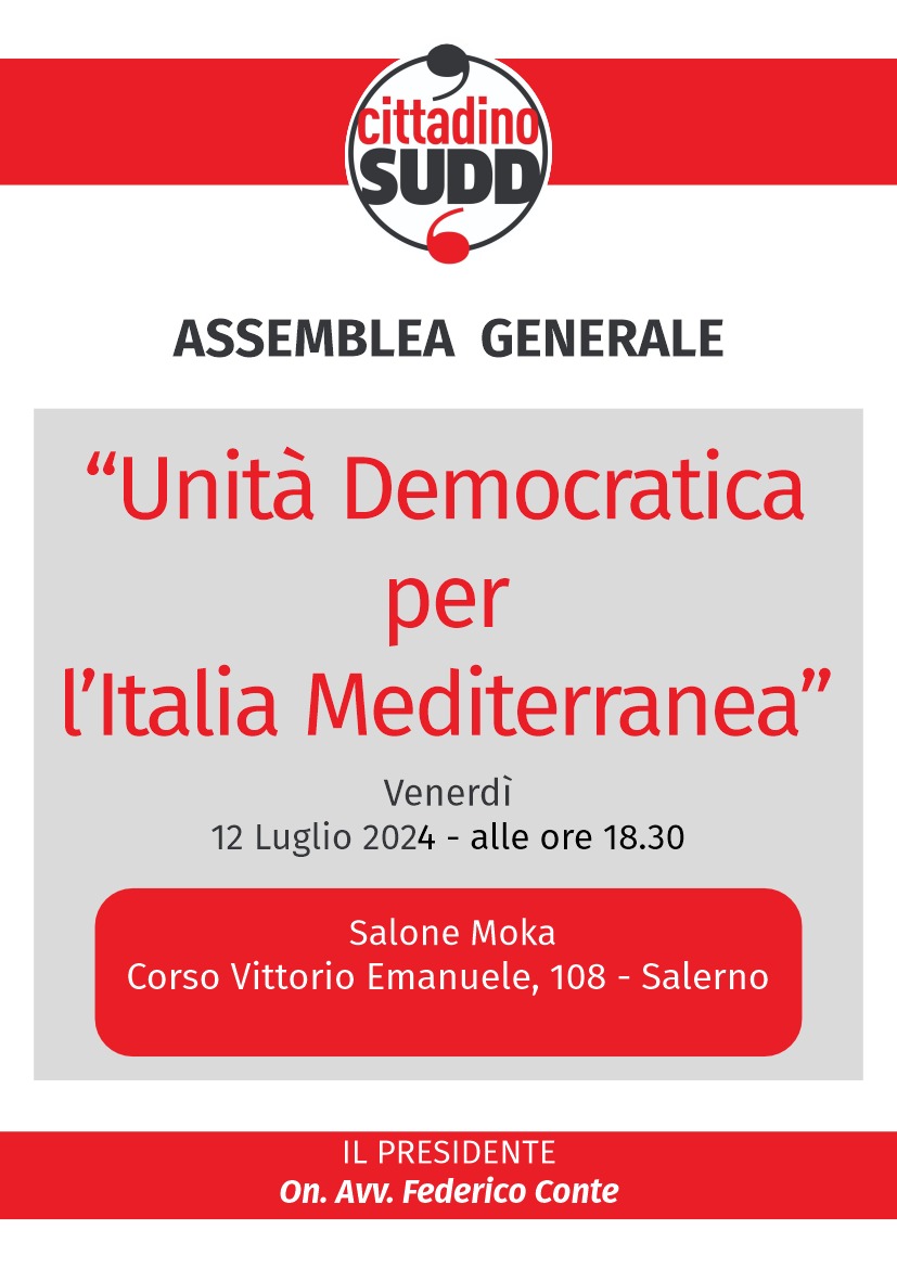 Salerno: Cittadino Sudd, Unità democratica per Italia Mediterranea, assemblea  