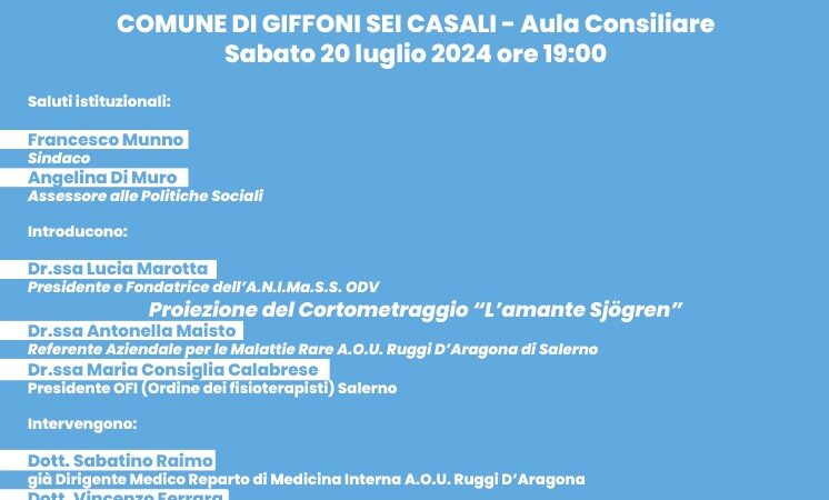 Giffoni Sei Casali: panchina azzurra su Sindrome di Sjogren