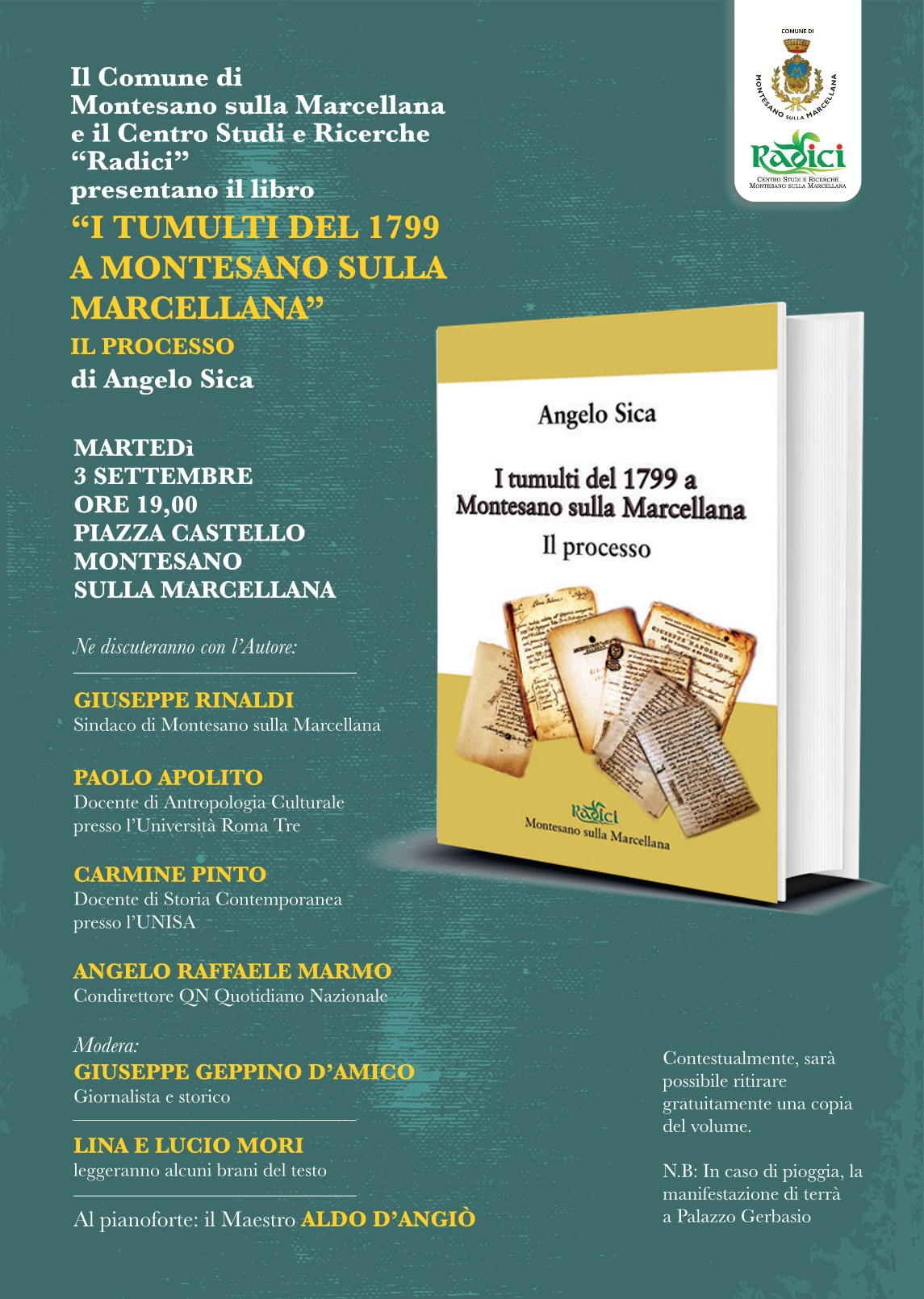 Montesano sulla Marcellana: presentazione libro storico “I tumulti del 1799” di Angelo Sica