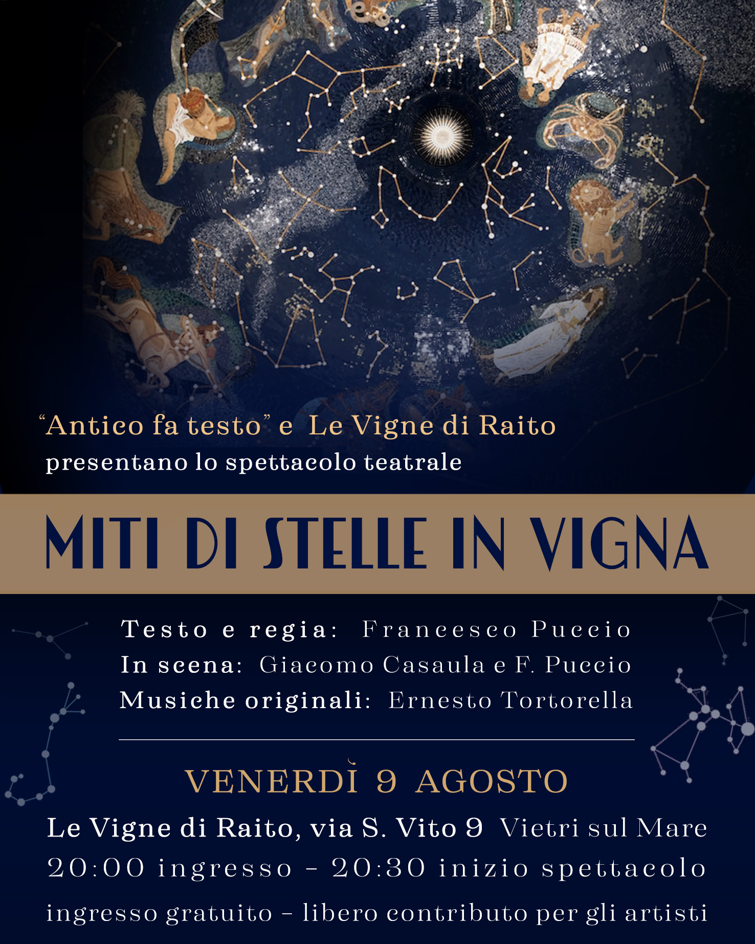 Vietri sul Mare: a Raito, spettacolo teatrale “Miti di stelle in vigna”