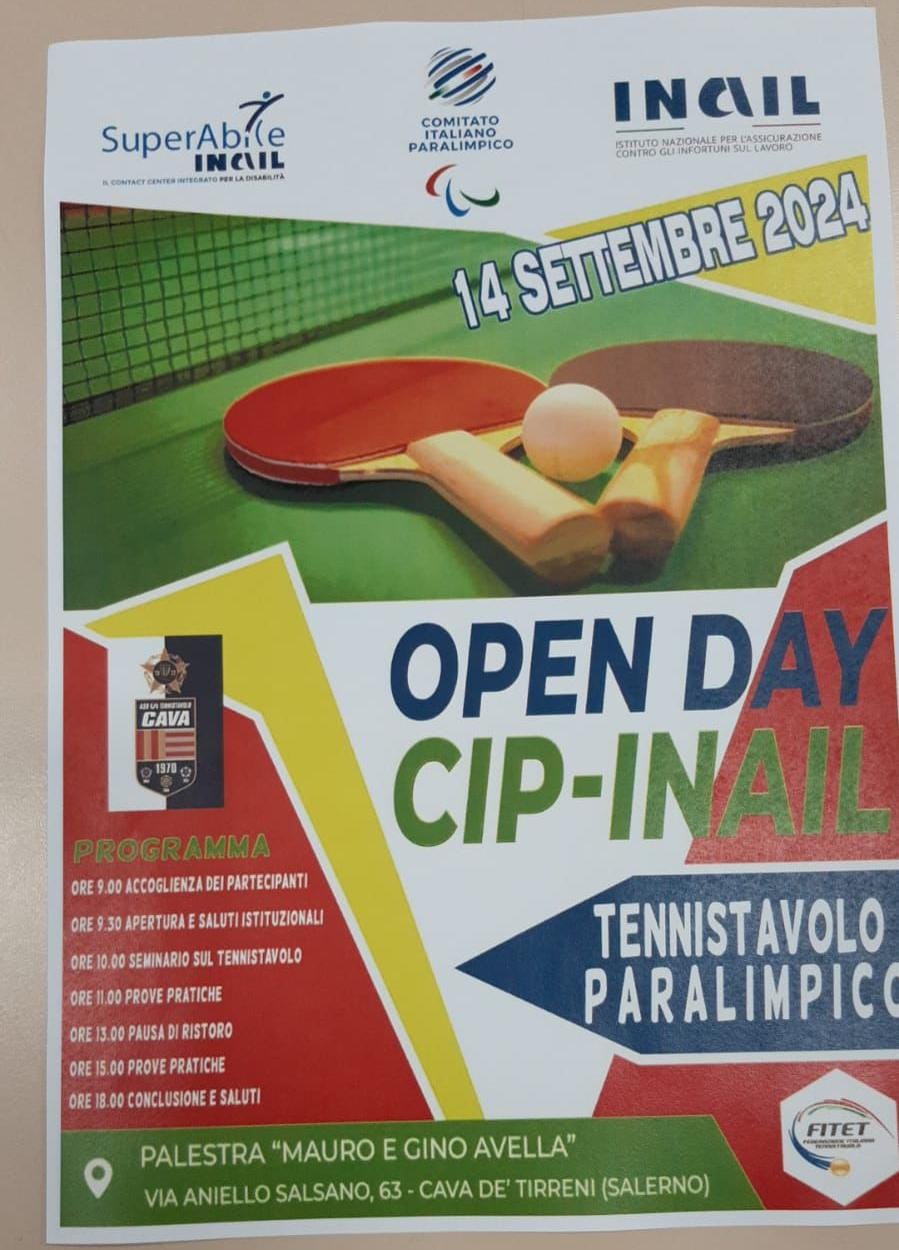 Cava de’ Tirreni: Open Day Cip – INAIl, TENNIS TAVOLO Paralimpico alla Palestra Mauro e Gino Avella