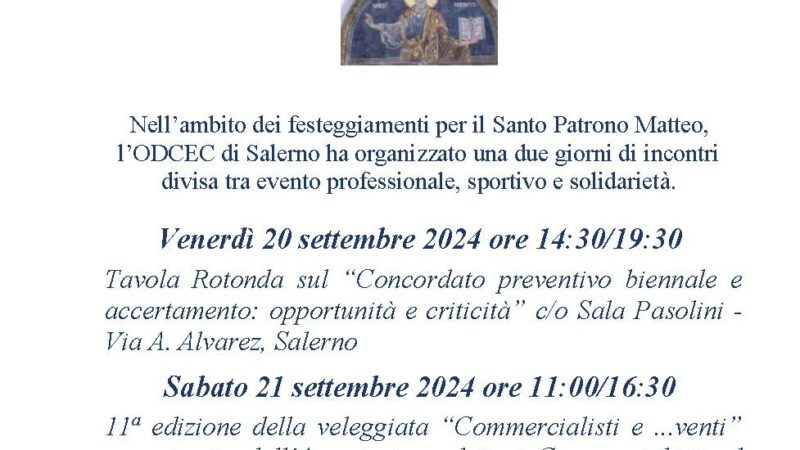 Salerno: ODCEC, convention “Nel solco di San Matteo, il ruolo del Commercialista nel Sociale” 