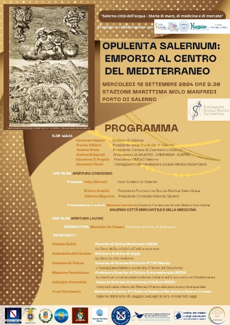 Salerno: Fondazione Scuola Medica Salernitana, convegno “Opulenta Salernum: Emporio al Centro del Mediterraneo”