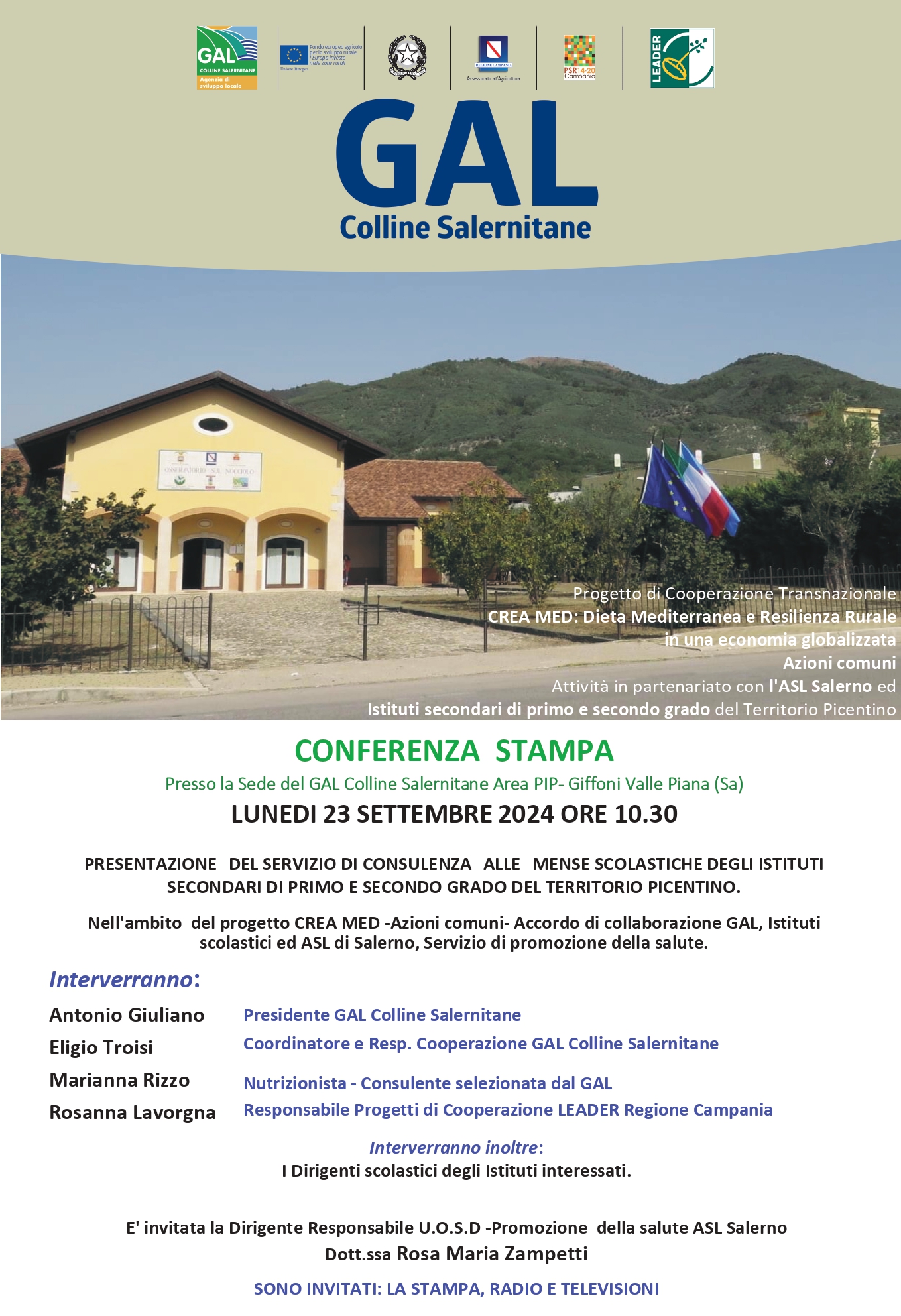 Giffoni Valle Piana: Gal, presentazione servizio consulenza a mense scolastiche