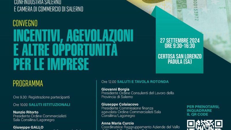 Padula: Commercialisti, convegno su Incentivi, agevolazioni e altre opportunità per imprese