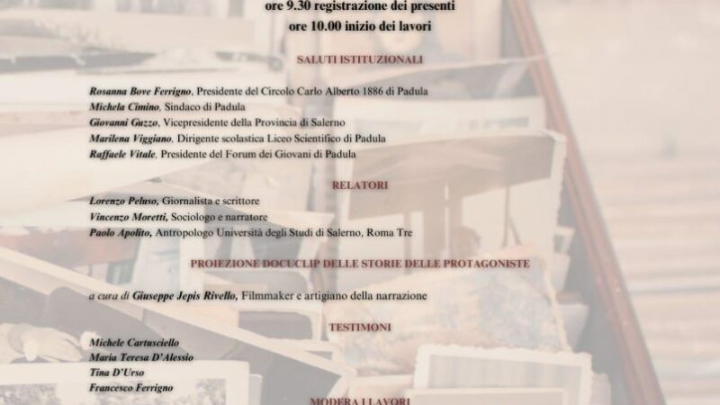 Padula: Circolo Carlo Alberto 1886, presentazione storie di donne “straordinariamente semplici”