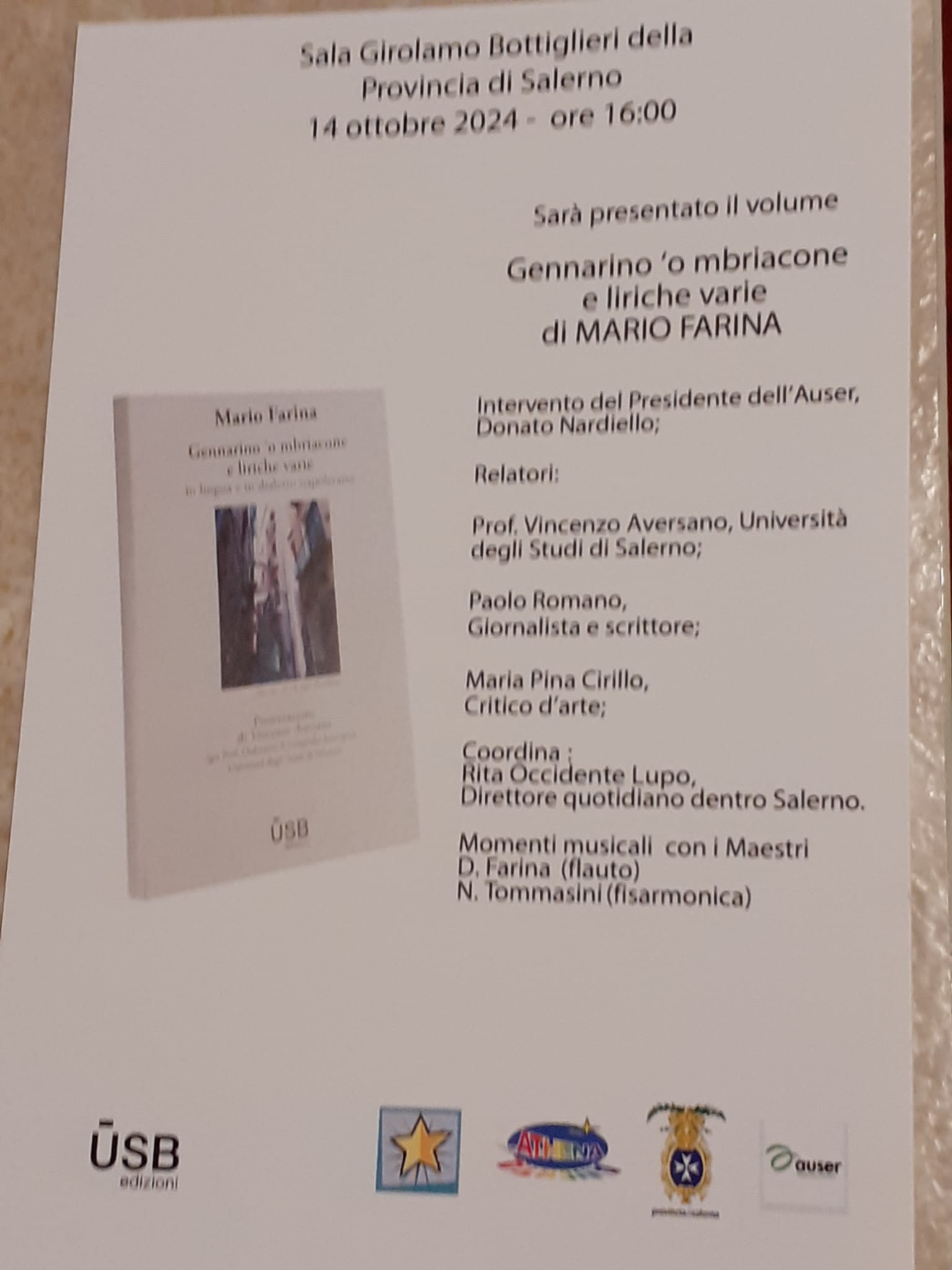 Salerno: presentazione libro di Mario Farina “Gennarino ‘o mbriacone”