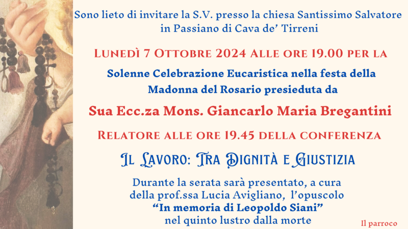 Cava de’ Tirreni:  “Lavoro: tra dignità e giustizia” convegno con Mons. Bregantini