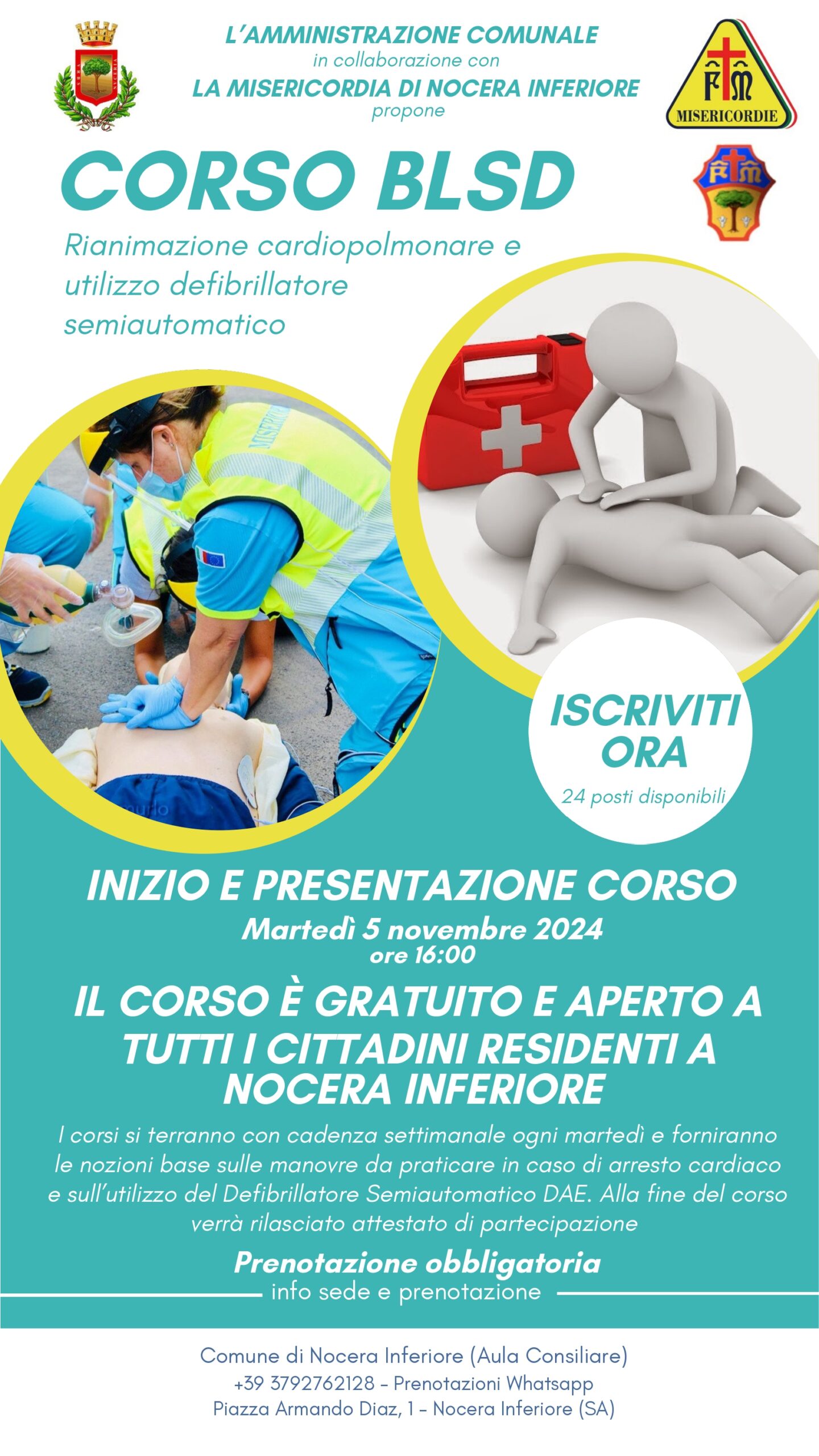 Nocera Inferiore: I corso gratuito BLSD per utilizzo defibrillatori  