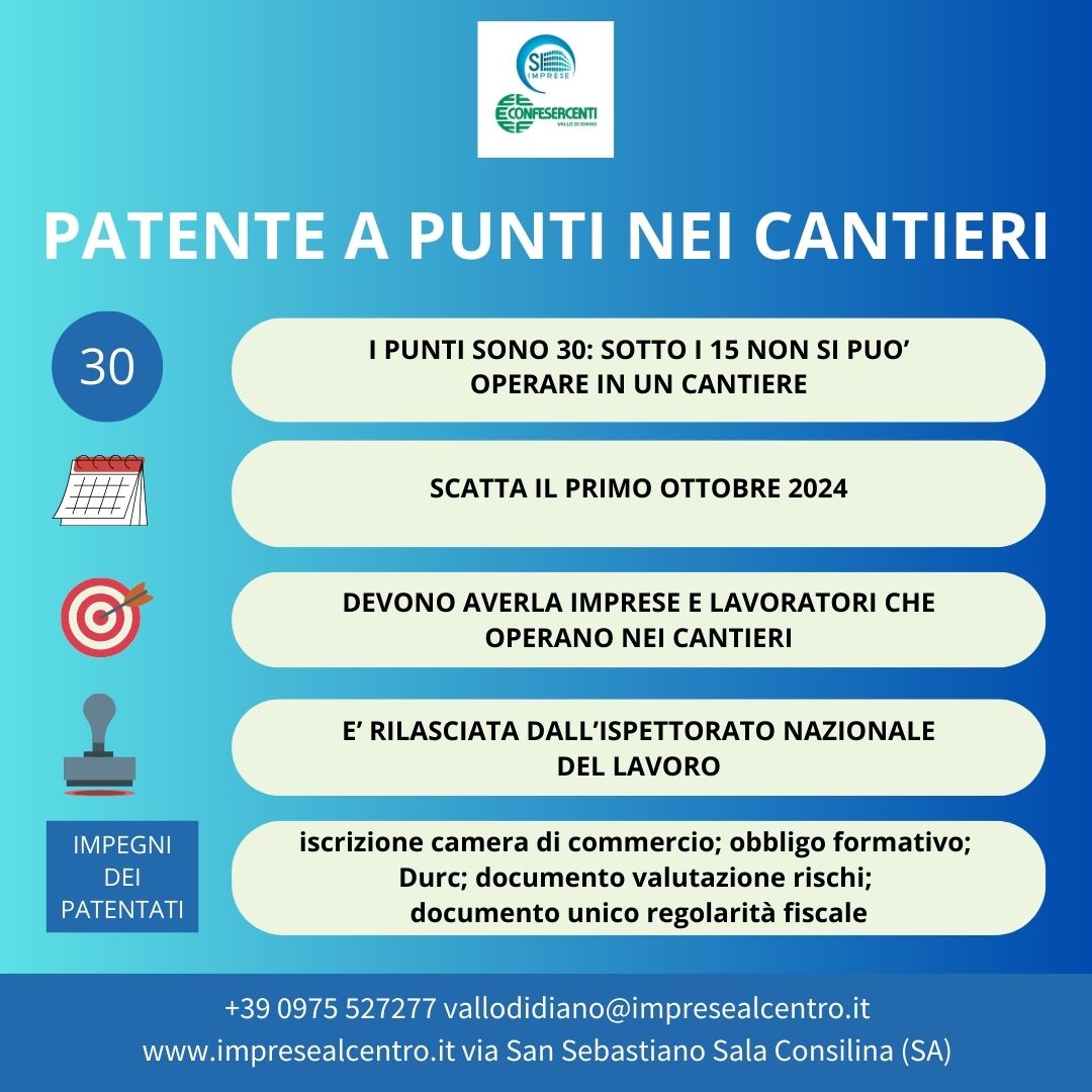 Vallo di Diano: Confesercenti, patente a punti nei cantieri