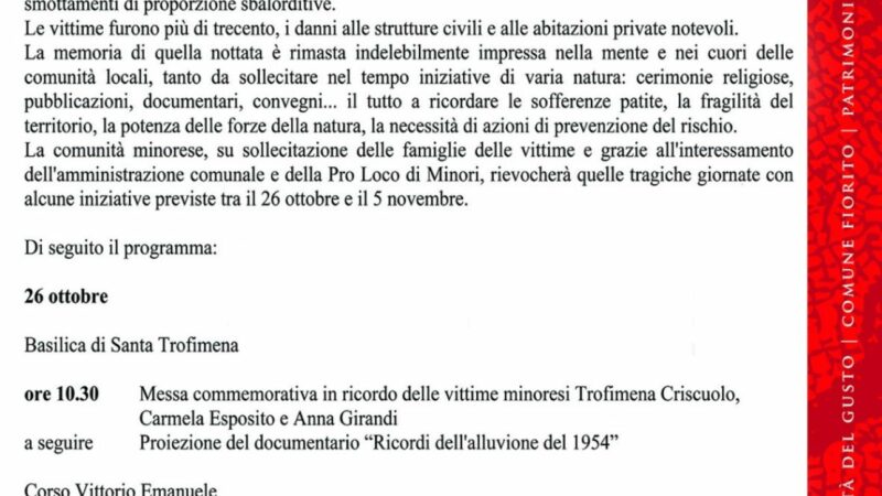 Minori: commemorazione vittime alluvione ’54