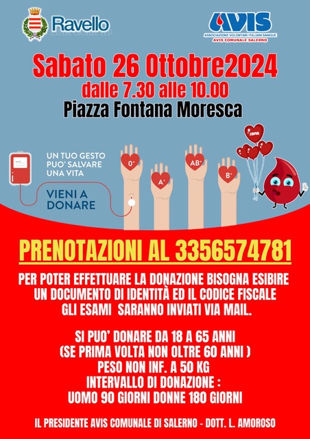 Ravello: Giornata per donazione sangue 