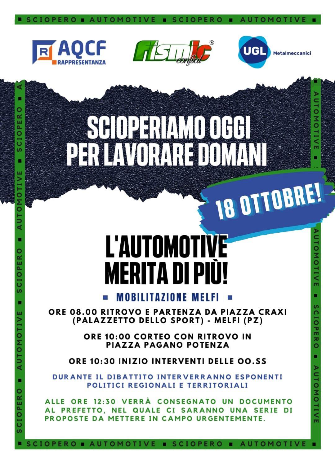 Potenza: sciopero Automotive, appello UGL ”Mobilitiamoci!” 