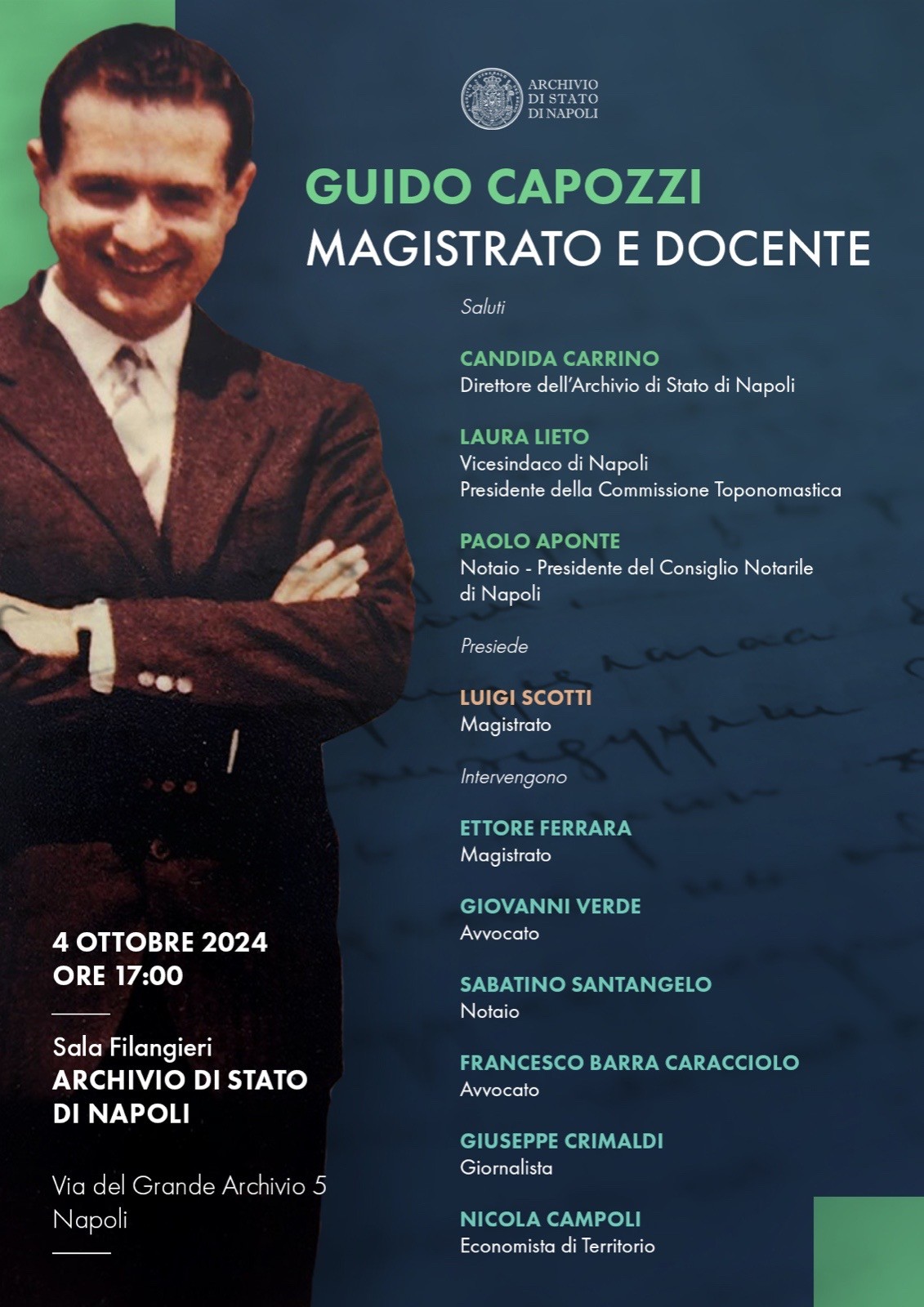 Napoli: all’Archivio di Stato ricordo di magistrato Guido Capozzi