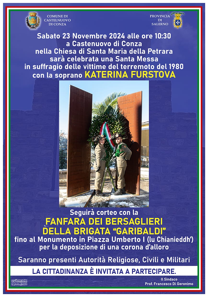 Castelnuovo di Conza: anniversario terremoto 1980, 23 novembre ’24 Fanfara Brigata Garibaldi in concerto per ricordare vittime 