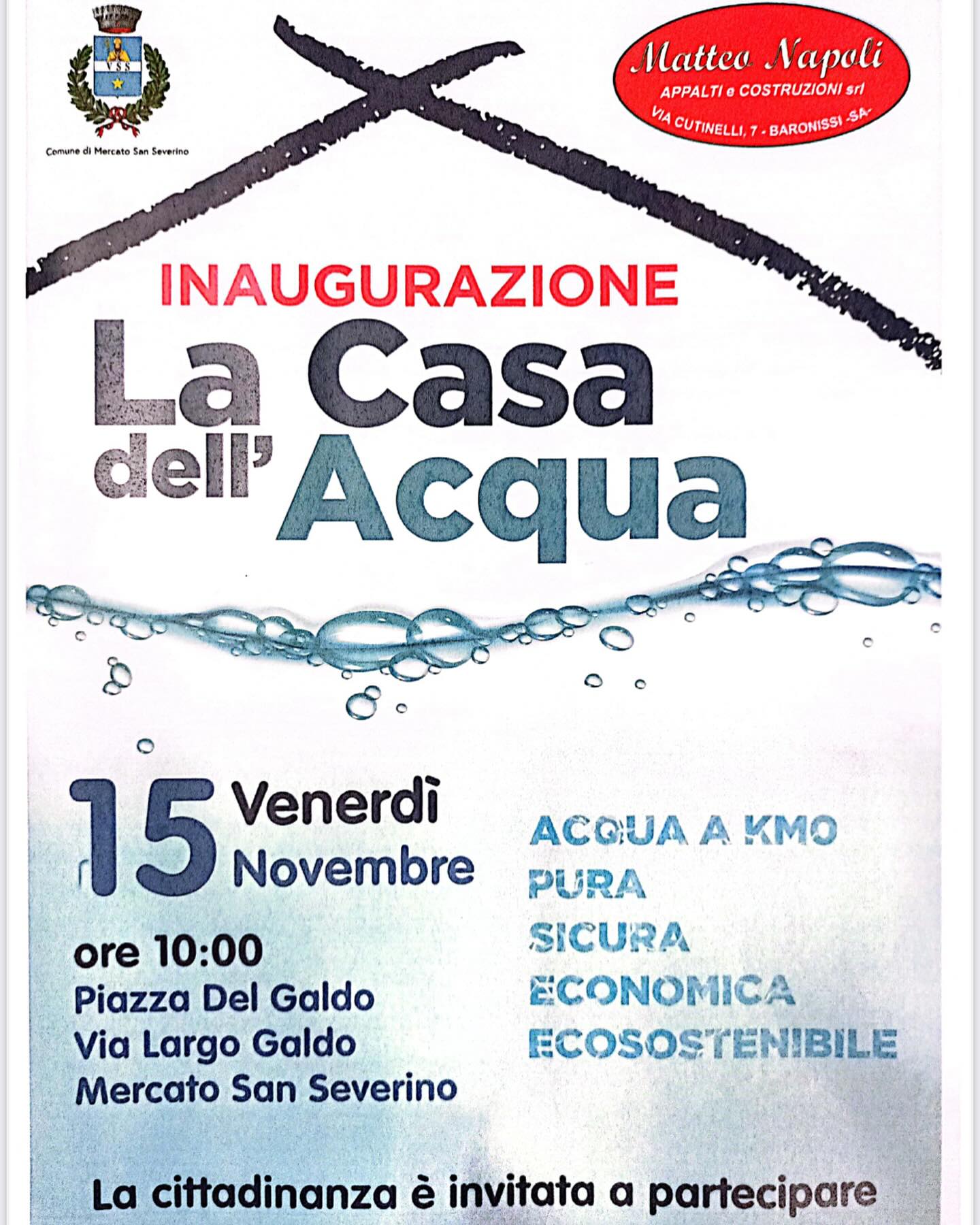 Mercato San Severino: inaugurzione nuova Cas dell’Acqua