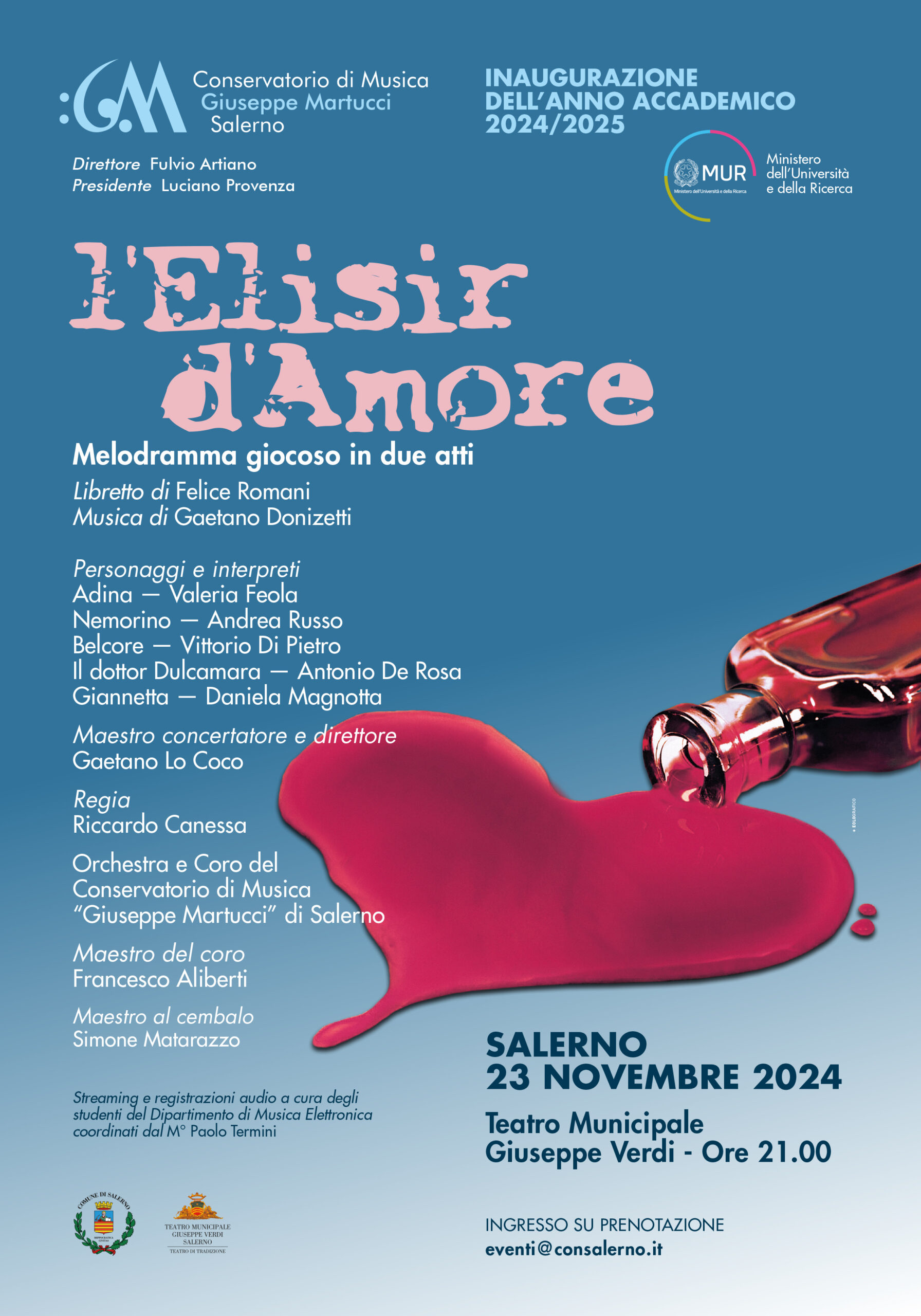 Salerno: inaugurazione anno accademico Conservatorio “G. Martucci” con L’Elisir d’amore a Teatro Verdi