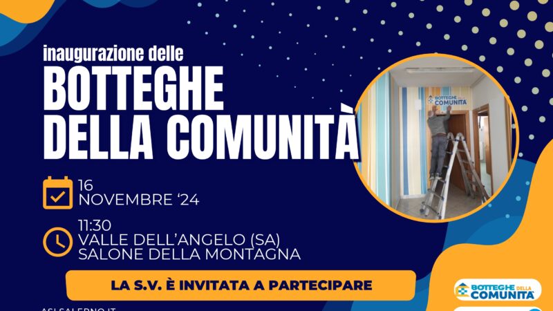 Salerno: Asl, inaugurazione Botteghe della Comunità a Valle dell’Angelo