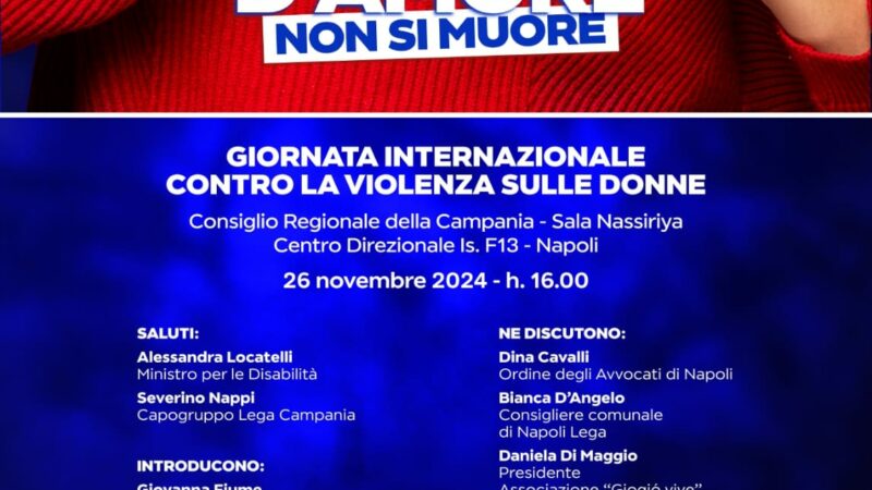 Regione Campania: consigliere Nappi “D’amore non si muore”, dibattito pubblico contro violenza su donne