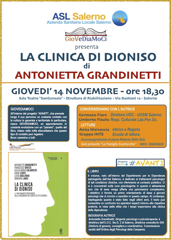 Salerno: presentazione libro “La clinica di Dioniso” di Antonietta Grandinetti