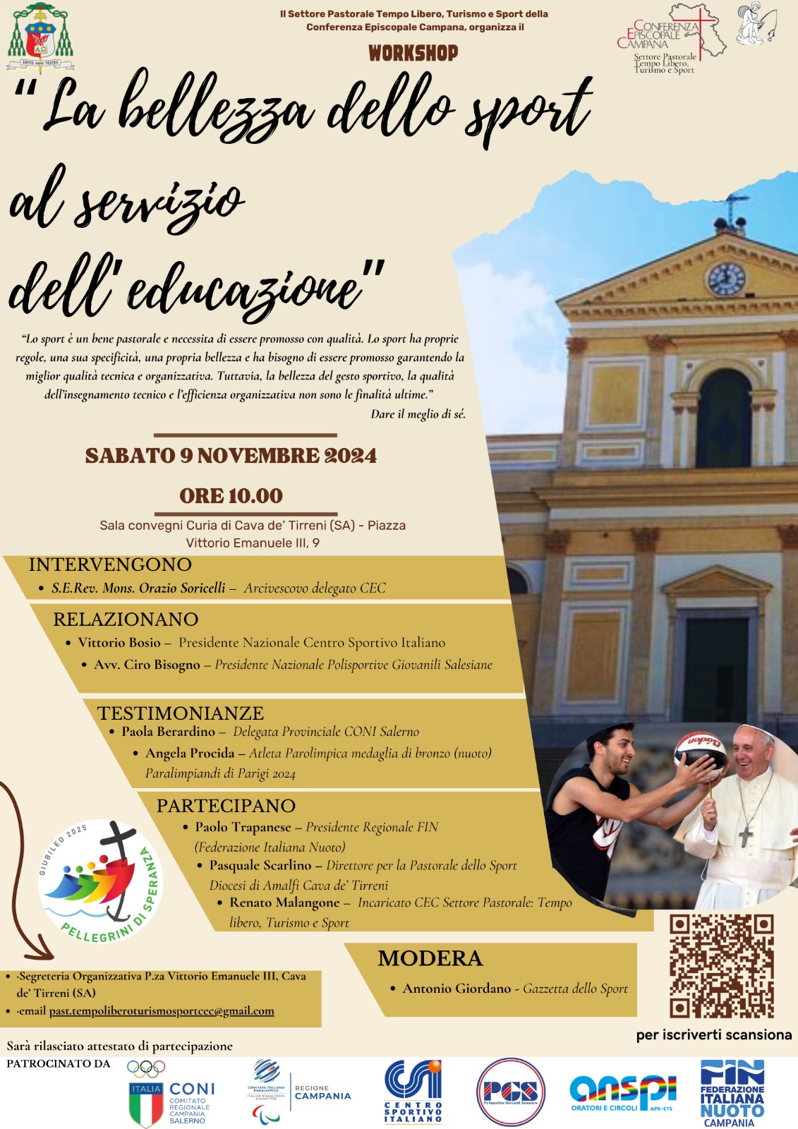 Cava de’ Tirreni: “La bellezza dello sport al servizio dell’educazione”, talk con Arcidiocesi di Amalfi  