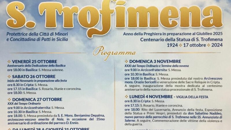 Minori: festeggiamenti per Patrona santa Trofimena