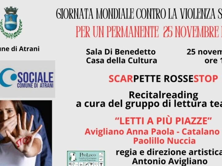 Atrani: Giornata Internazionale contro violenza a donne, reading teatrale contro violenza di genere