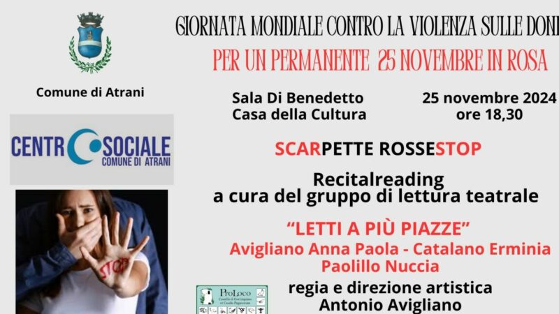 Atrani: Giornata Internazionale contro violenza a donne, reading teatrale contro violenza di genere