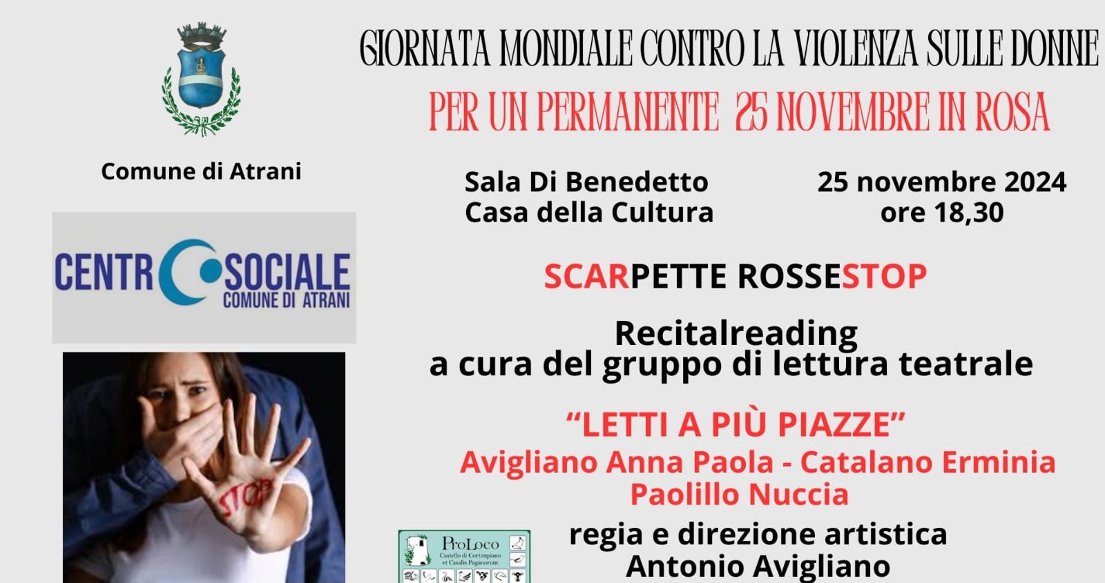 Atrani: Giornata Internazionale contro violenza a donne, reading teatrale contro violenza di genere