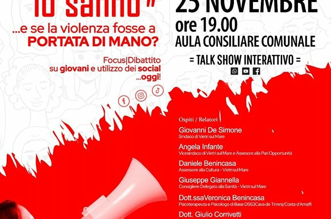 Vietri sul Mare: Giornata Internazionale Violenza sulle Donne, incontro-dibattito “Le donne lo sanno… E se la violenza fosse a portata di mano?”