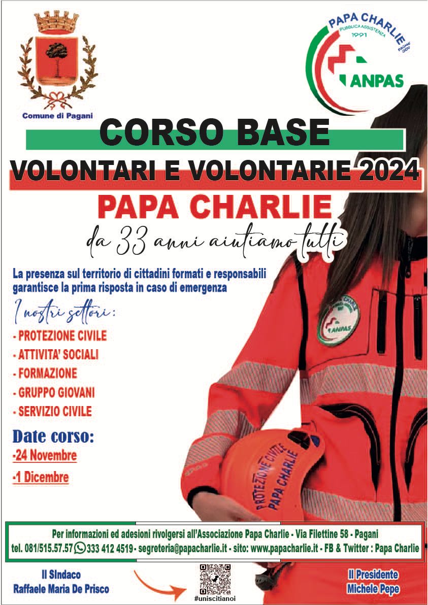 Pagani: Papa Charlie, Protezione Civile, pronti per Emergenze, nuovo corso formativo per volontari  