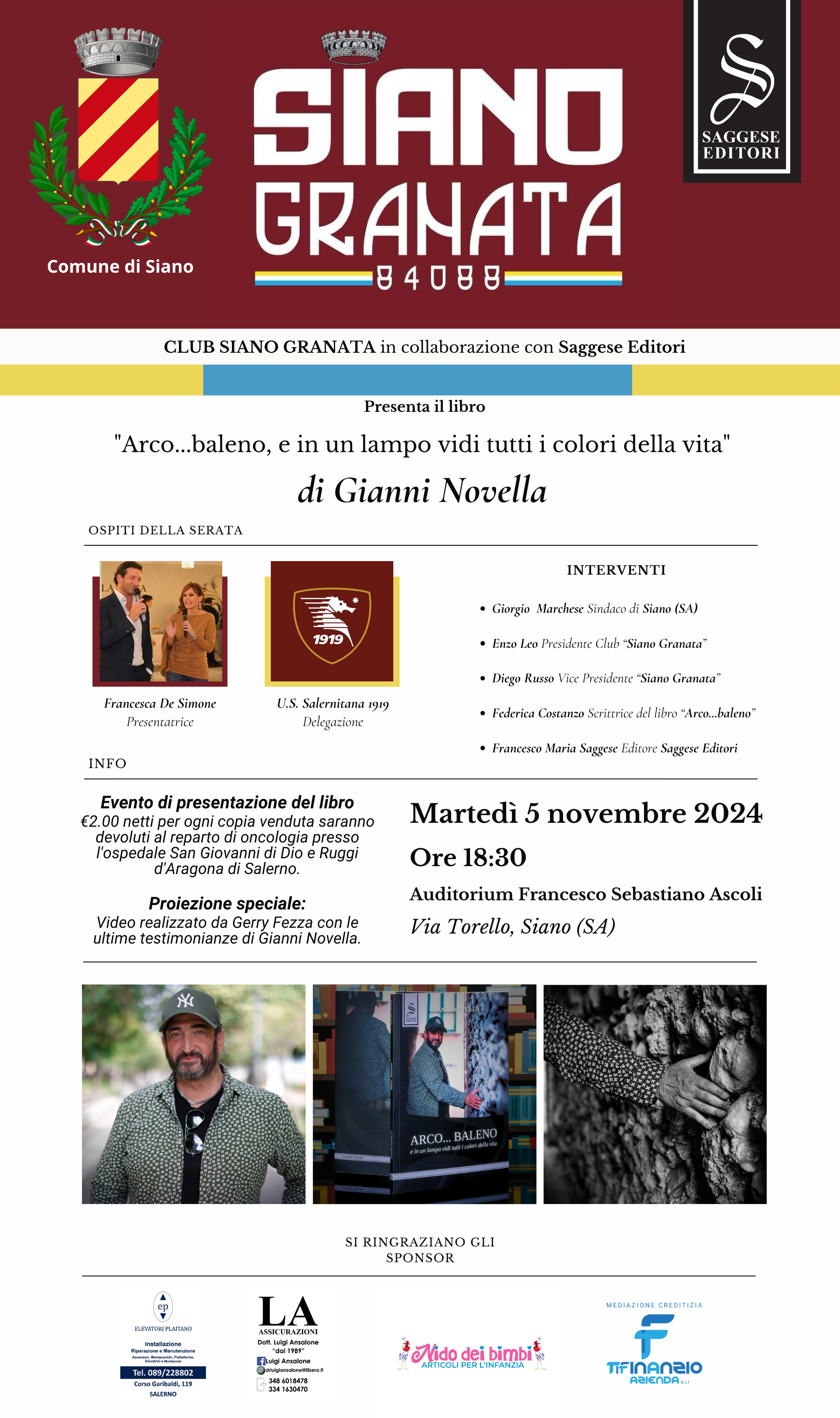 Siano: presentazione libro di Gianni Novella “Arco…baleno, e in un lampo vidi tutti i colori della vita”