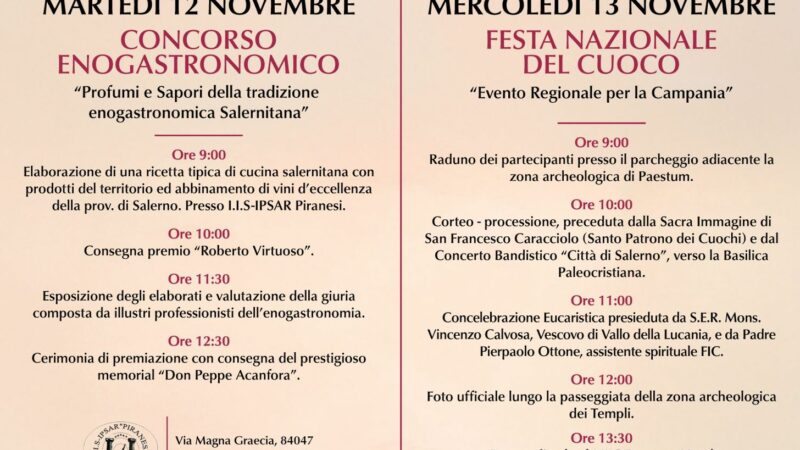 Capaccio Paestum: Concorso Enogastronomico Provinciale “Profumi e sapori della tradizione enogastronomica salernitana”, Memorial “don Peppe Acanfora”