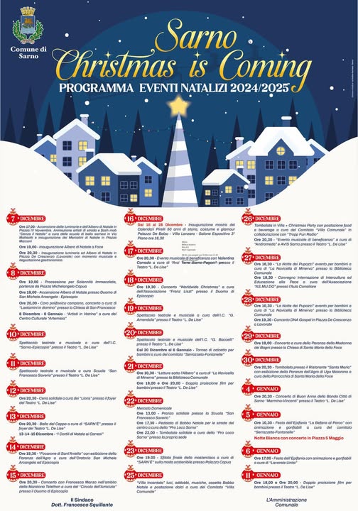 Sarno: Natale da vivere insieme, calendario eventi